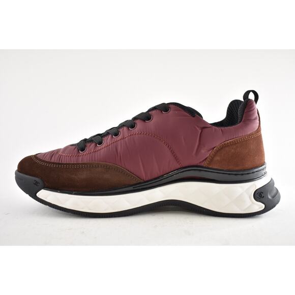 Chanel 21A Mens Burgundy Brown Black White CC Logo Low Top Trainer Sneaker 44 11 - Picture 6 of 9